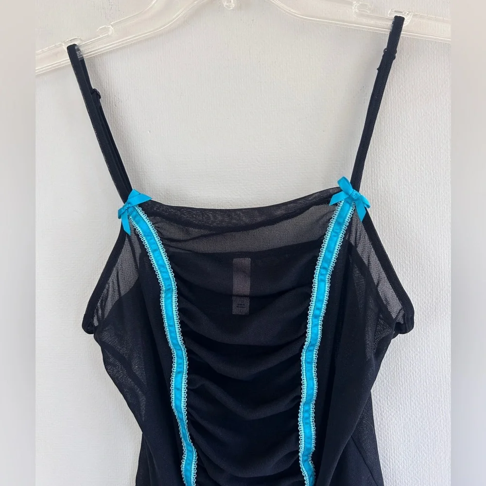 Y2K VICTORIA’S SECRET Black Sheer Mesh Bow Cami Top Coquette Mall Goth Indie | L